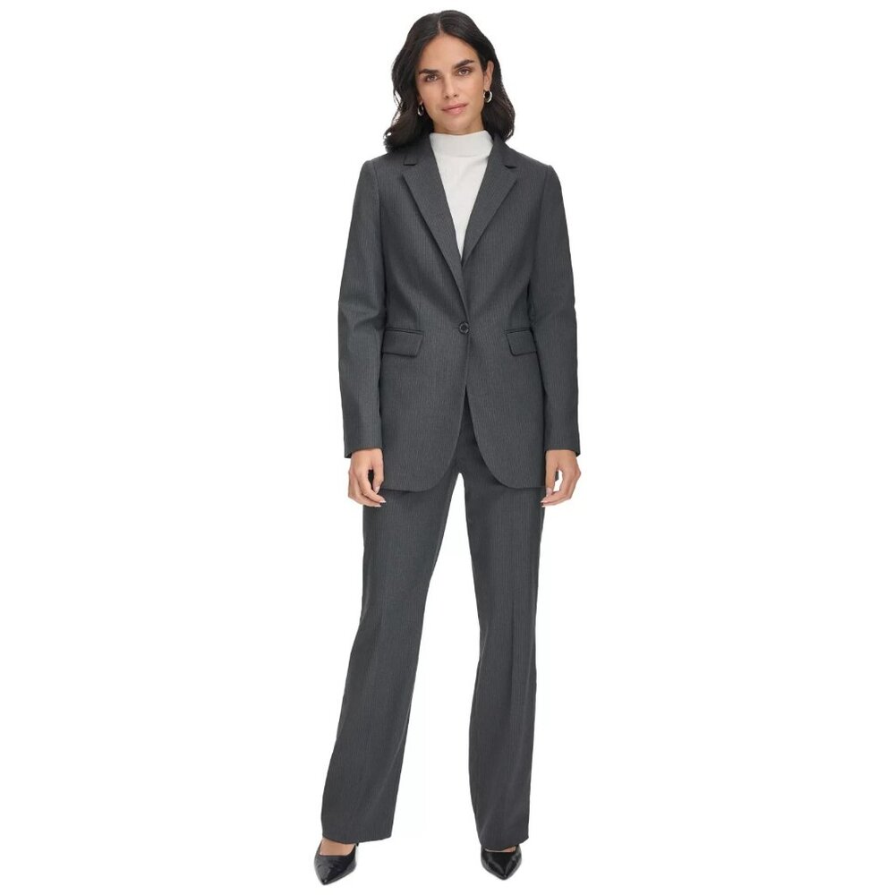 Calvin Klein Women's Pinstripe One-Button Blazer Gray Petite Size 12P MSRP $159 - Picture 2 of 5